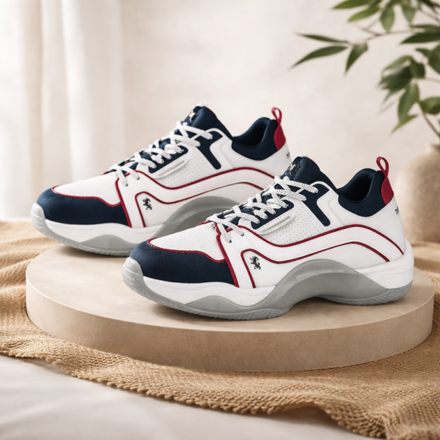 Men’s Premium White Athletic Sneakers with Black & Red Accents (RSL1387)