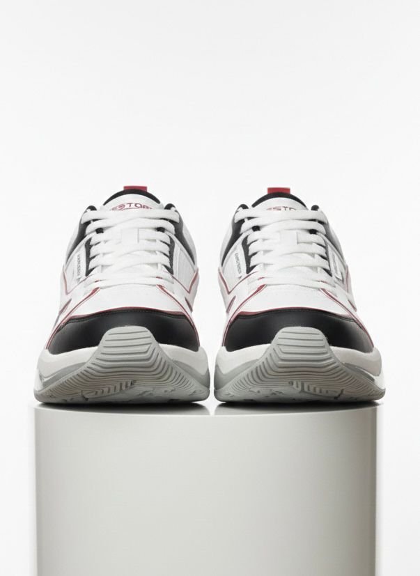 Men’s Premium White Athletic Sneakers with Black & Red Accents - Image 4