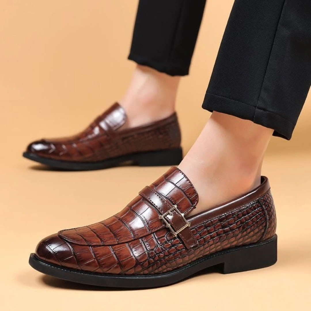Men's Dress Crocodile Print Slip-on Classic Leather Loafers Casual Oxford Shoes - Image 2