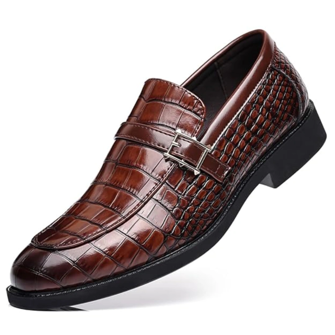 Men's Dress Crocodile Print Slip-on Classic Leather Loafers Casual Oxford Shoes - Image 3