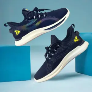 Men's Navy Blue Mesh Running Shoes with Breathable Design