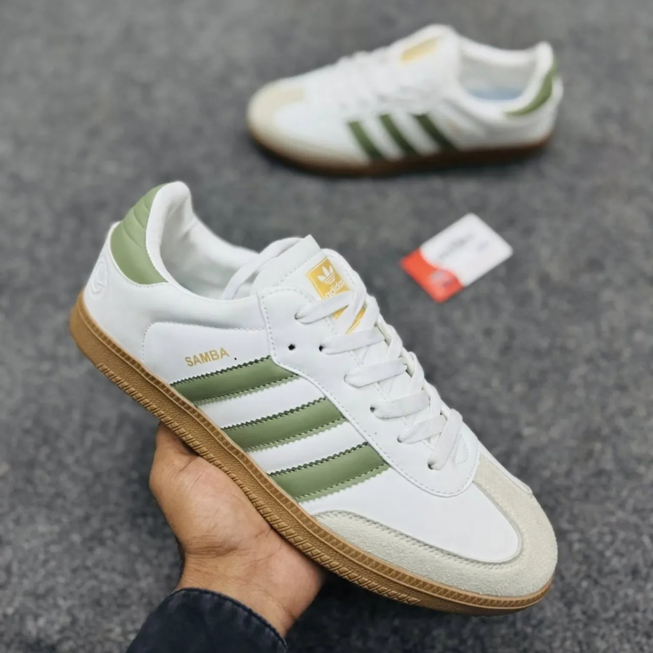 Men’s Premium Samba White & Olive Green Casual Sneakers – Classic Low Top Fashion Shoes - Image 3
