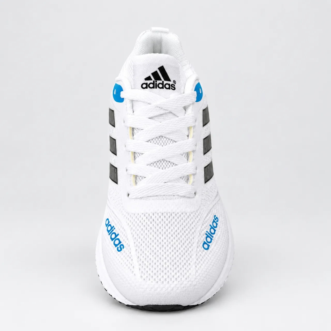 Premium White Adidas Style Running Shoes for Men – Black Stripes & Blue Accents - Image 3