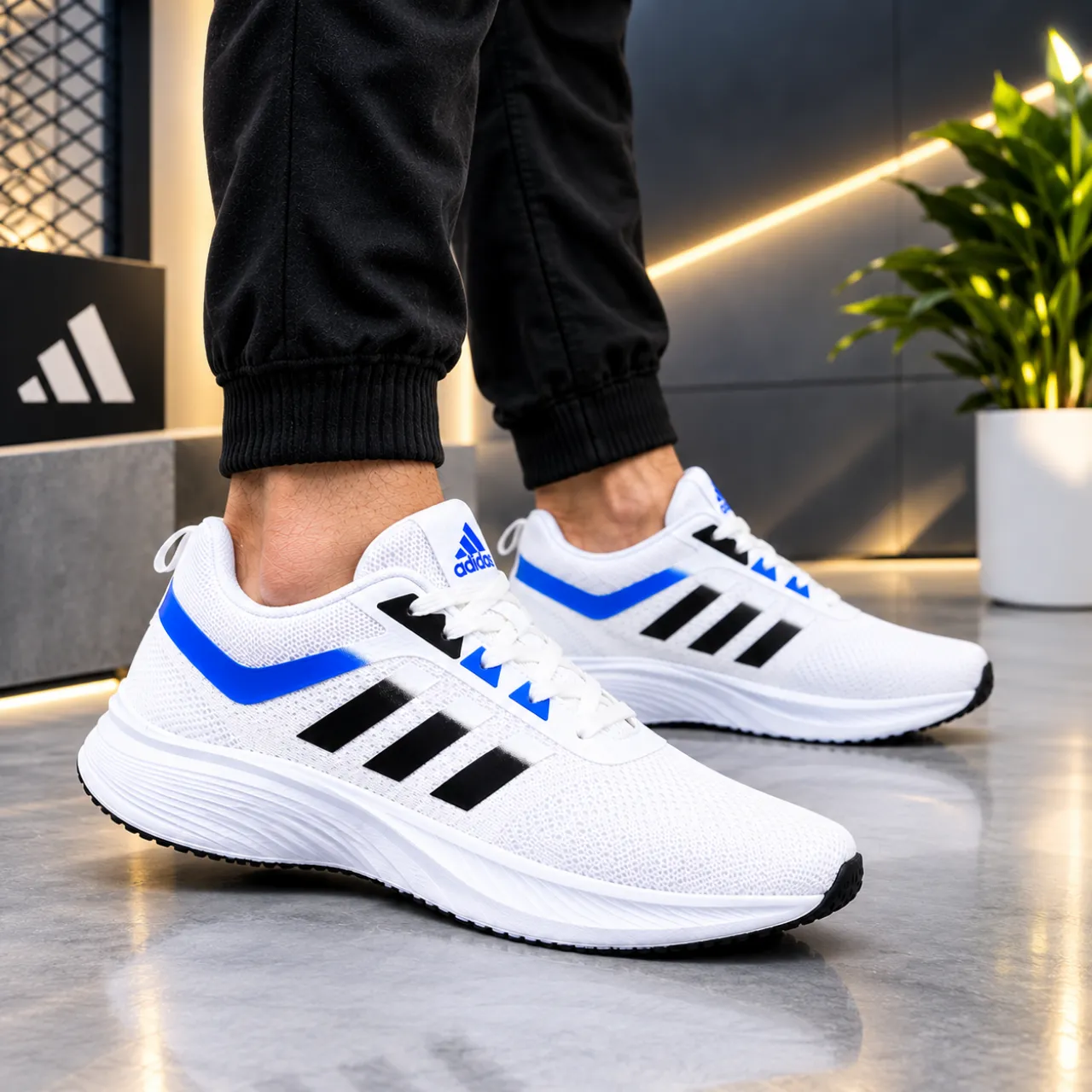 Premium White Running Shoes for Men | Black & Blue Sporty Design - Image 4