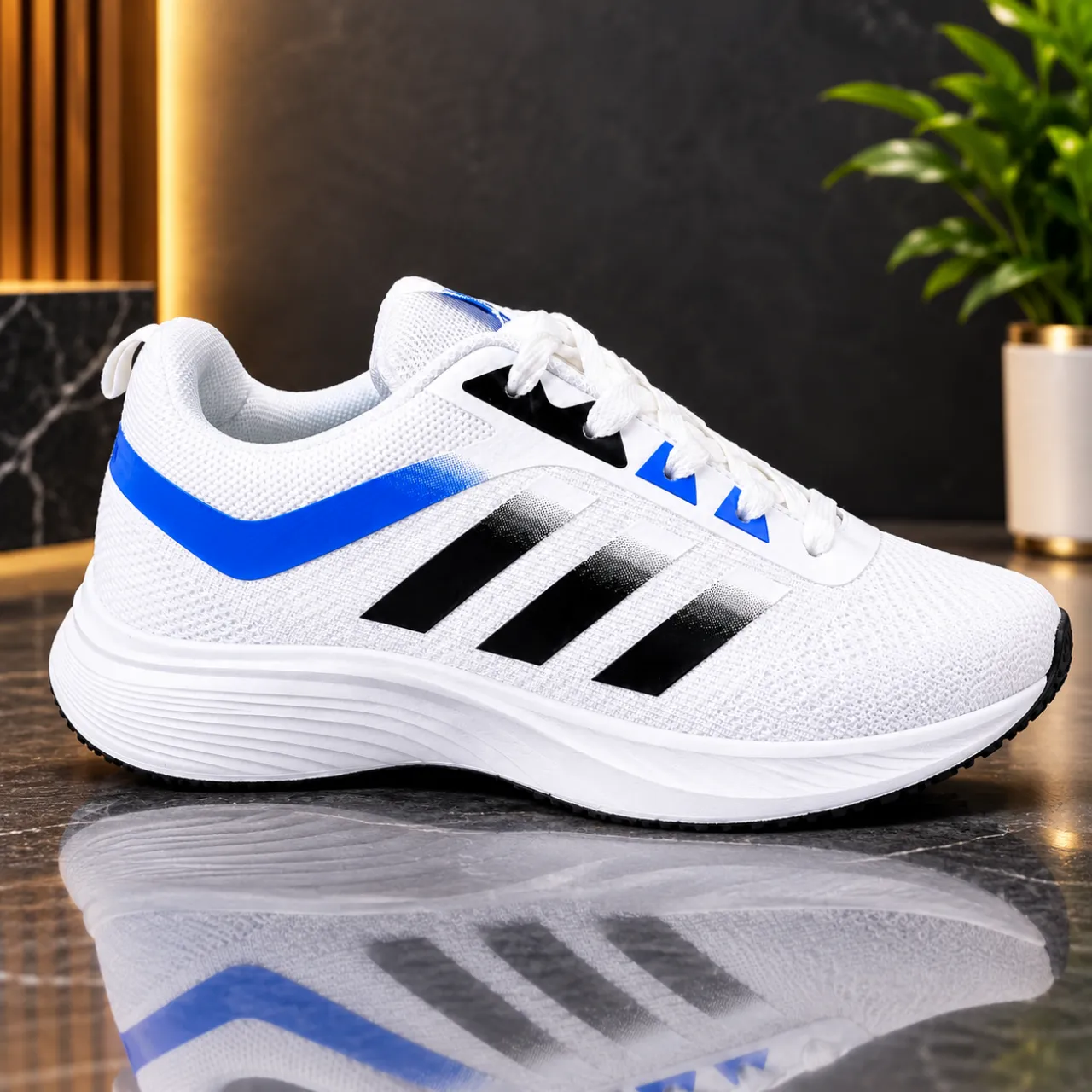 Premium White Running Shoes for Men | Black & Blue Sporty Design - Image 2