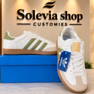 Men’s Premium Samba White & Olive Green Casual Sneakers – Classic Low Top Fashion Shoes