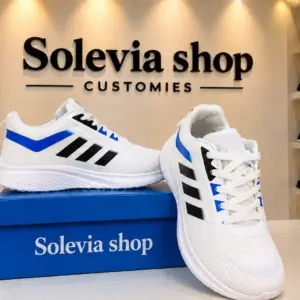 Premium White Running Shoes for Men | Black & Blue Sporty Design