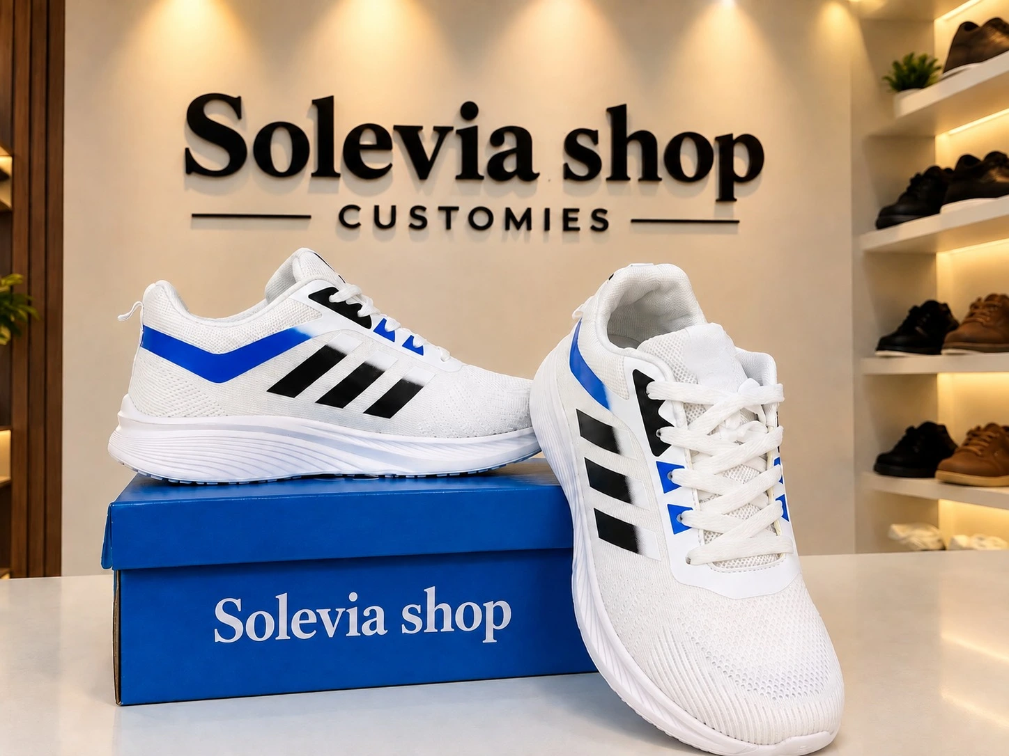 Premium White Running Shoes for Men | Black & Blue Sporty Design