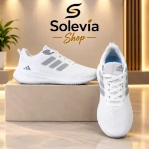 Men’s Premium Adidas Running Sneakers - White with Grey Stripes